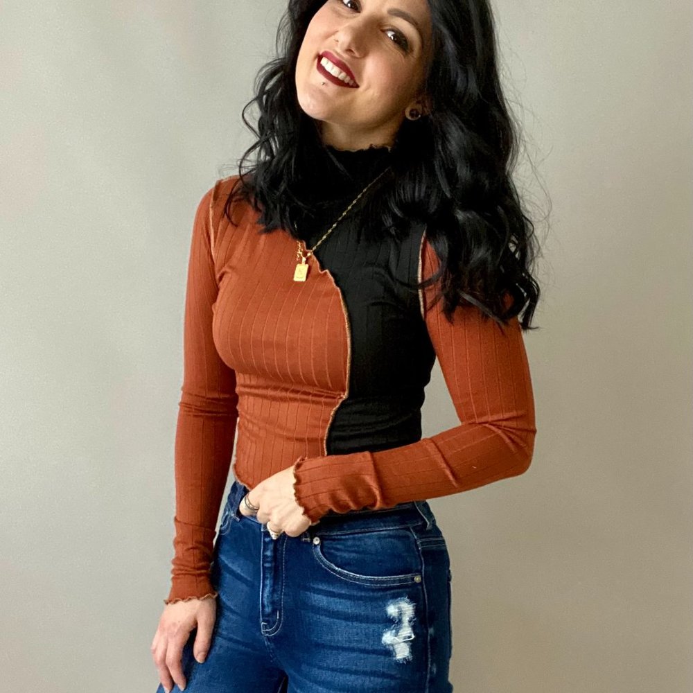 Two Tone Mock Neck Top